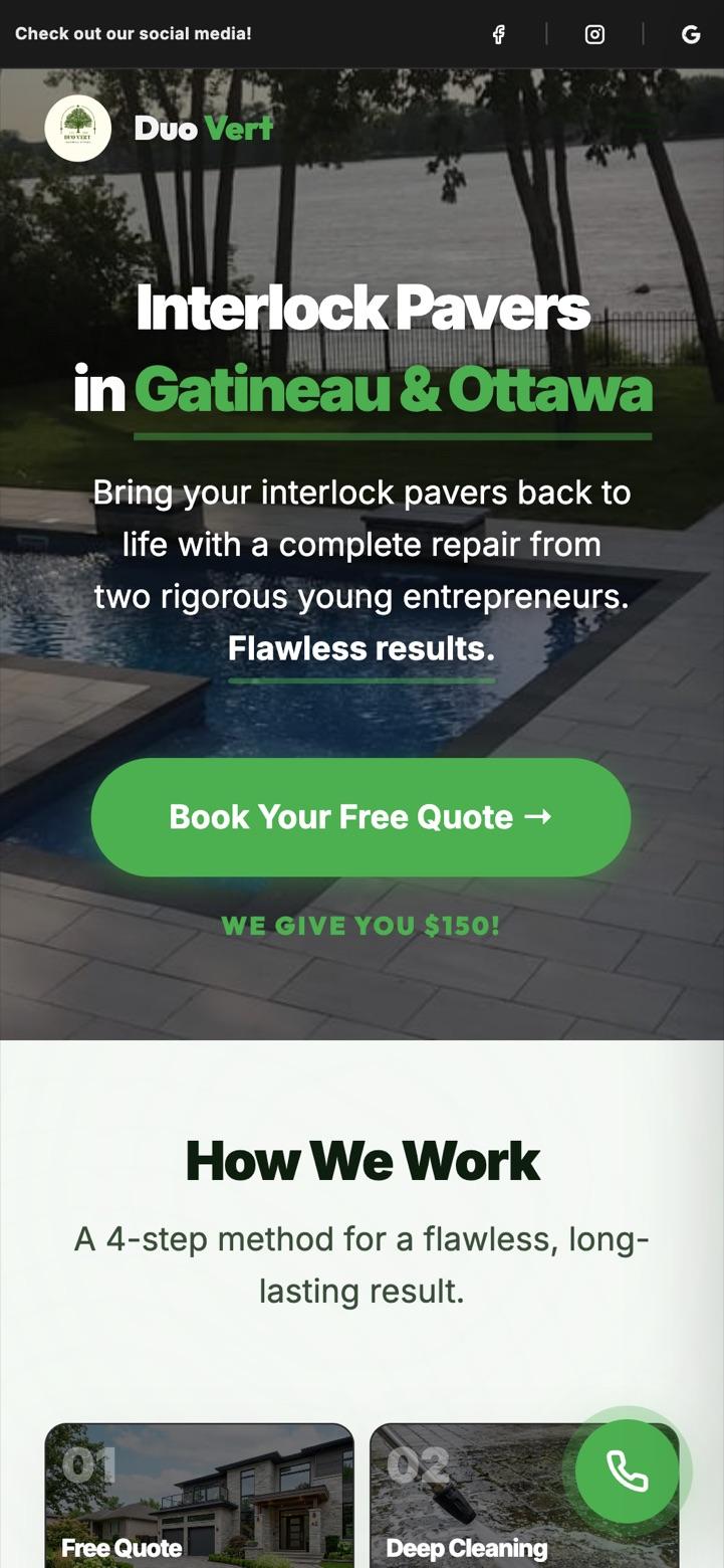 The English home page of duovert.ca on a phone