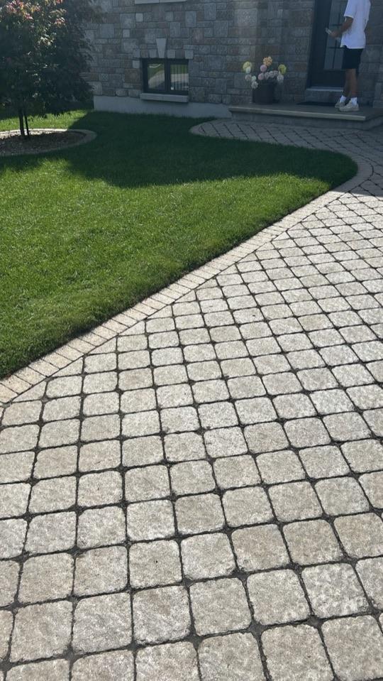 A curved paver walkway after the job