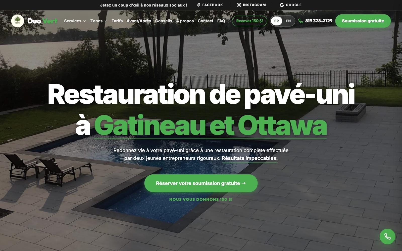 La page d'accueil française de duovert.ca sur un ordinateur